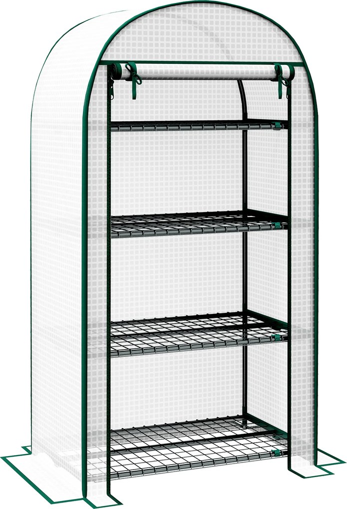 Outsunny Sera de Gradina cu Rafturi din Metal si Copertina din PE, Sera pentre Legume cu Usa Rulou 80x49x160cm, Verde | Aosom Romania