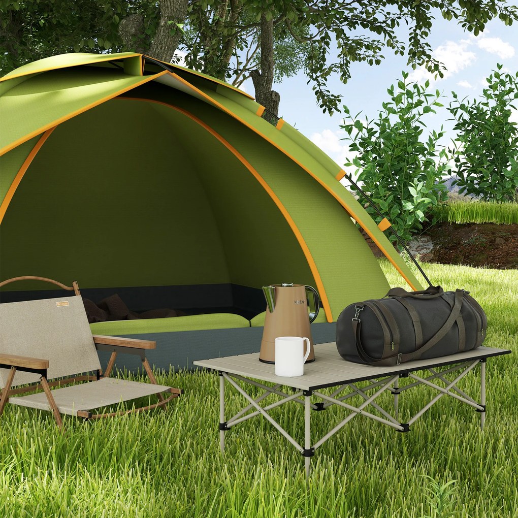 Outsunny Masă de camping pliabilă cu blat rulabil, masă de grădină din aluminiu pentru 2 persoane, 95 x 55 cm Khaki | Aosom Romania