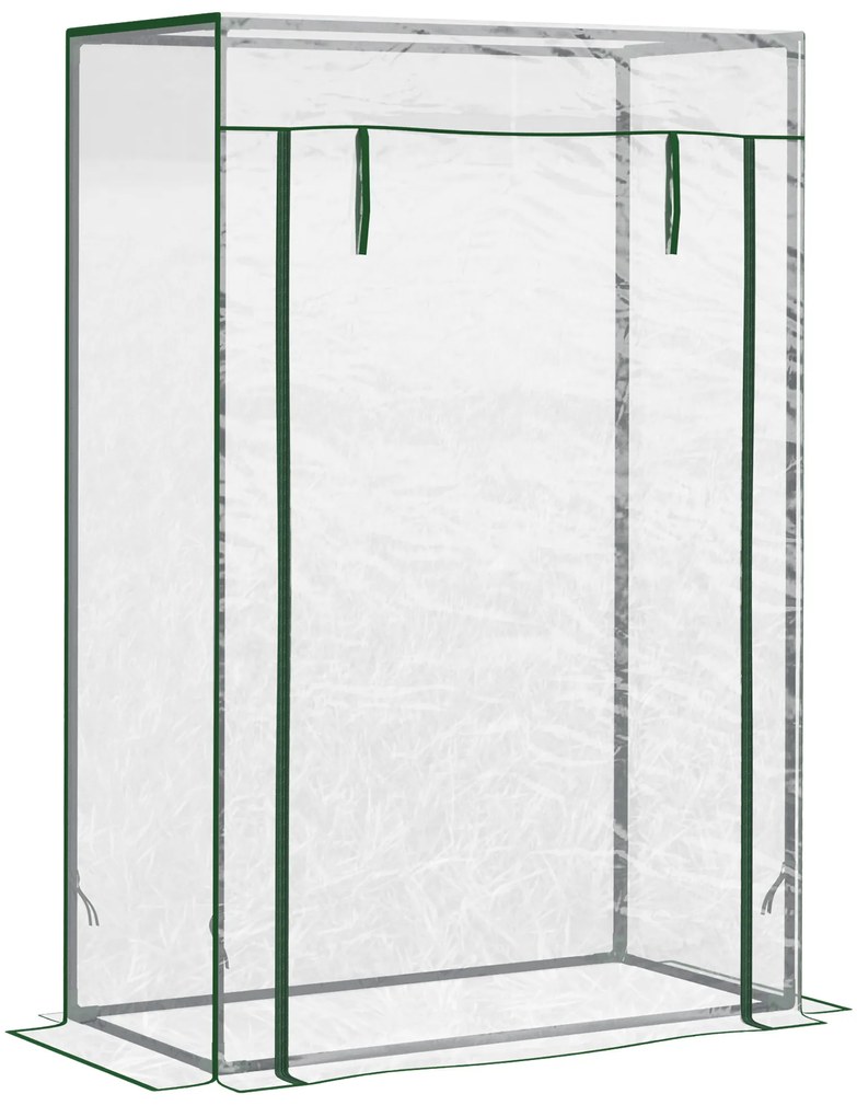 Outsunny Seră de grădină, seră de balcon, pânză consolidată din PVC, structură din oțel, ușă rulabilă cu fermoar, pentru legume, plante, flori în toate anotimpurile, interior și exterior, 100 x 50 x 150 cm alb | Aosom Romania