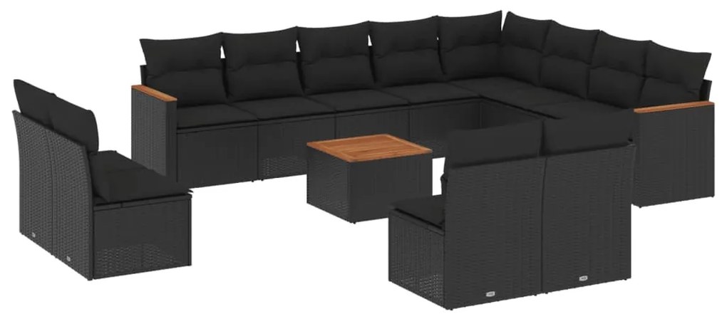 3258877 vidaXL Set mobilier de grădină cu perne, 13 piese, negru, poliratan