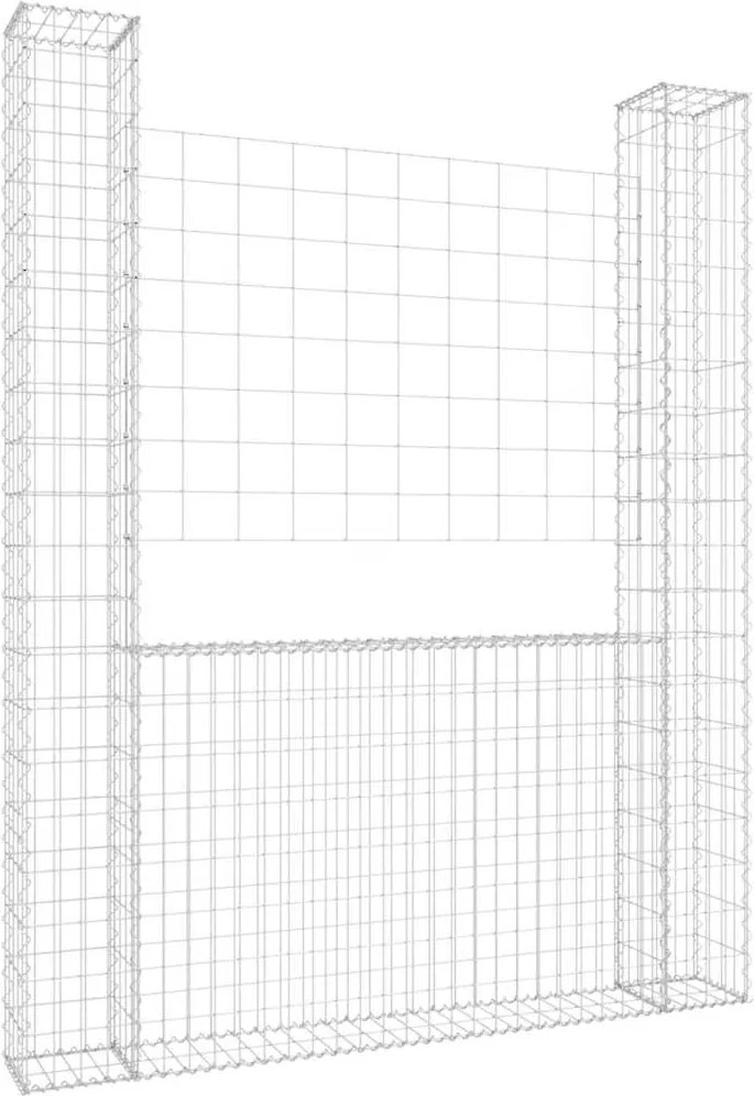 vidaXL Coș de gabion în formă de U, 2 stâlpi, 140x20x200 cm, fier