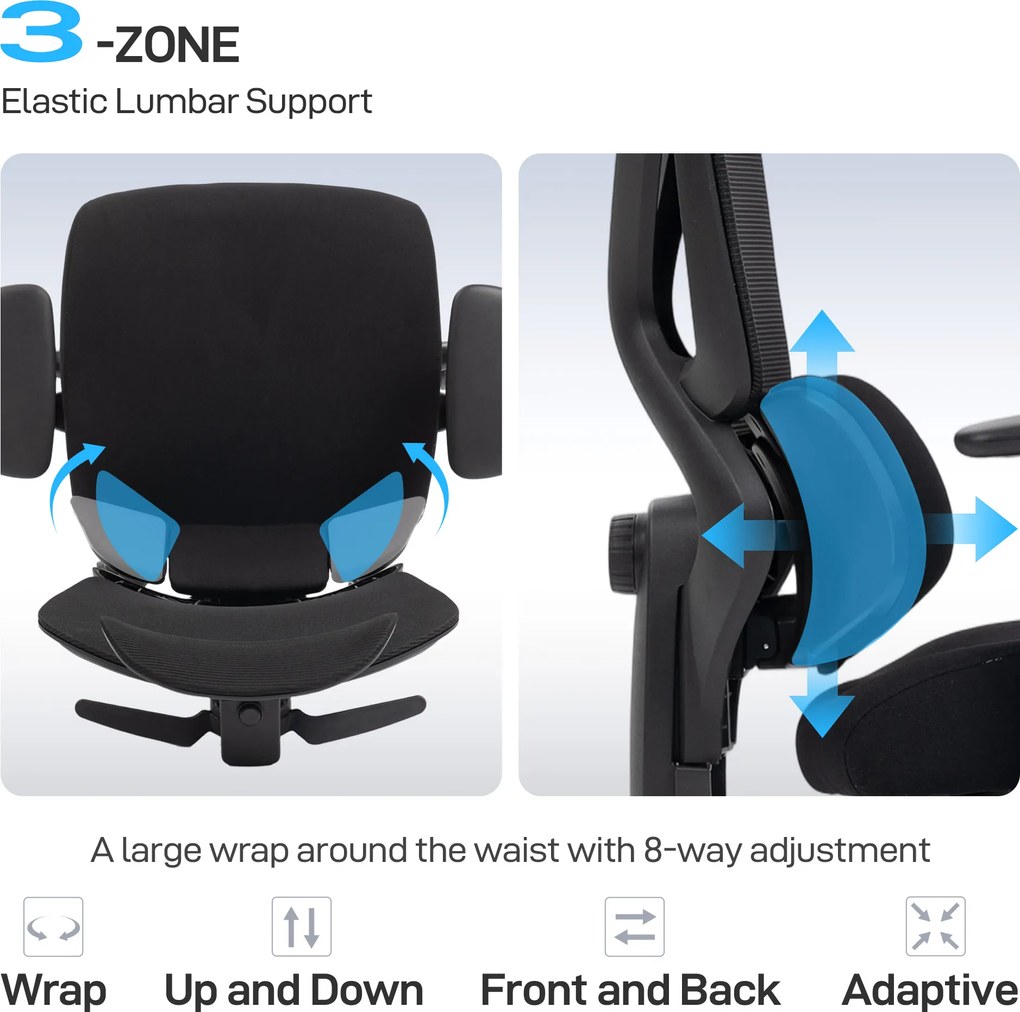 HOMCOM Scaun de birou ergonomic, cu suport lombar dinamic și suport pentru picioare, 73x75x120-128 cm, negru | Aosom Romania