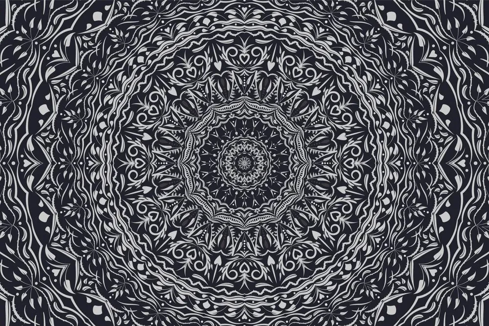 Tapet autoadeziv Mandala în stil vintage în alb-negru