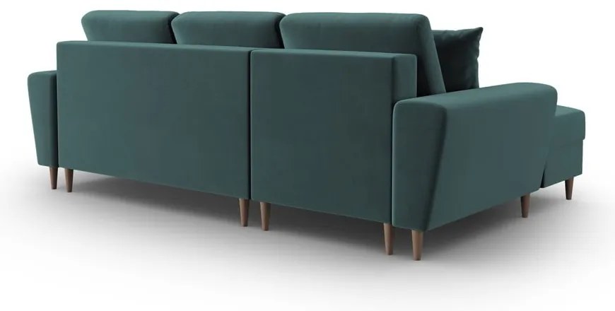 Colțar petrol extensibil, cu spațiu de depozitare cu tapițerie din catifea (cu colț pe partea stângă, cu șezlong) Kyoto – Cosmopolitan Design