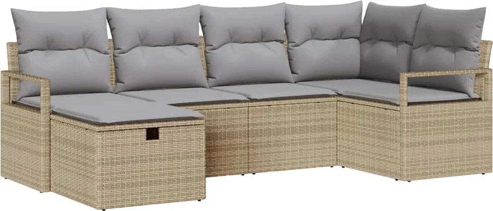 vidaXL Set de canapele pentru grădină cu pernă 6 pcs Bej poliratan