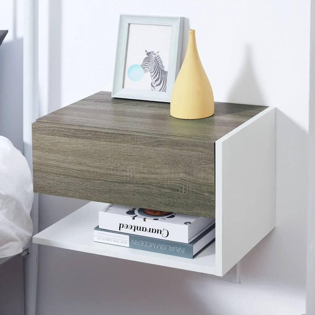 HOMCOM Set 2 Noptiere Suspendate, Dulapuri de Dormitor cu Design Modern, Spațiu de Depozitare, 35x32x22.5cm, Stejar și Negru | Aosom Romania