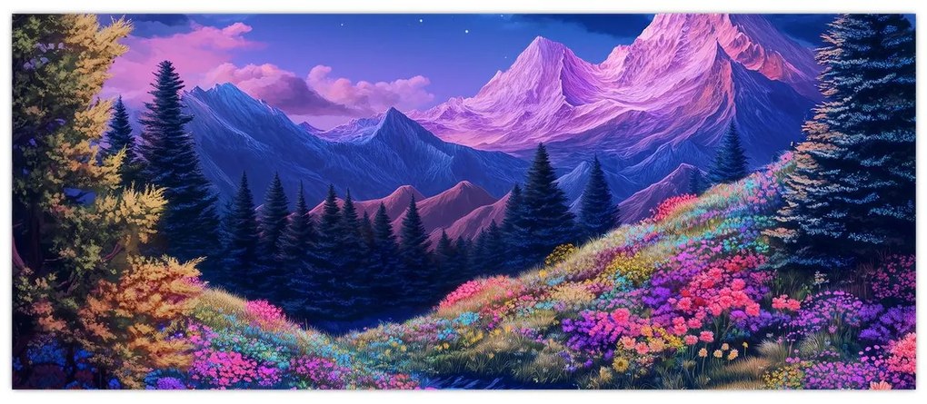 Tablou - Peisaj violet la lună plină (120x50 cm)