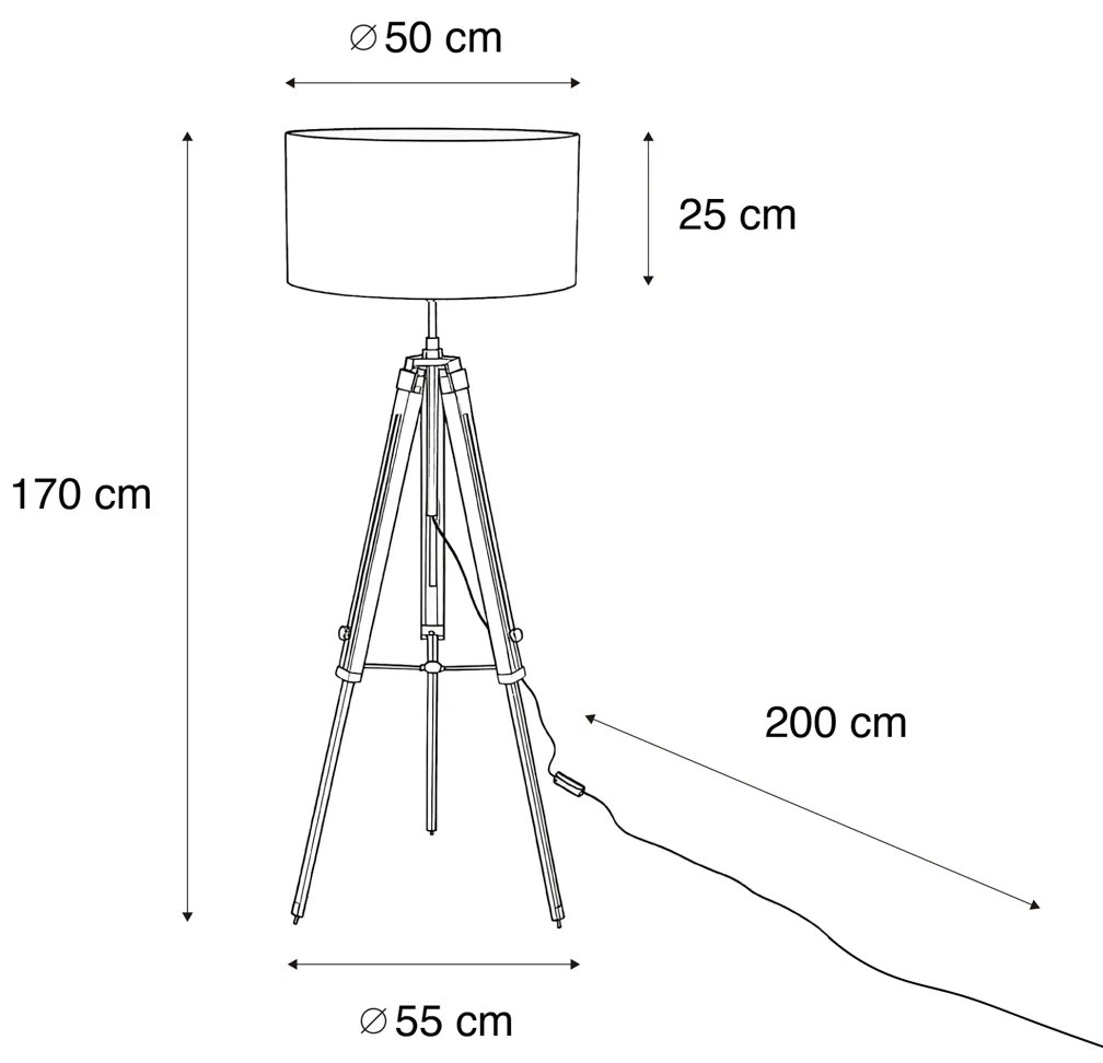 Lampă de podea cu trepied din alamă cu abajur din catifea bronz 50cm - Cortin