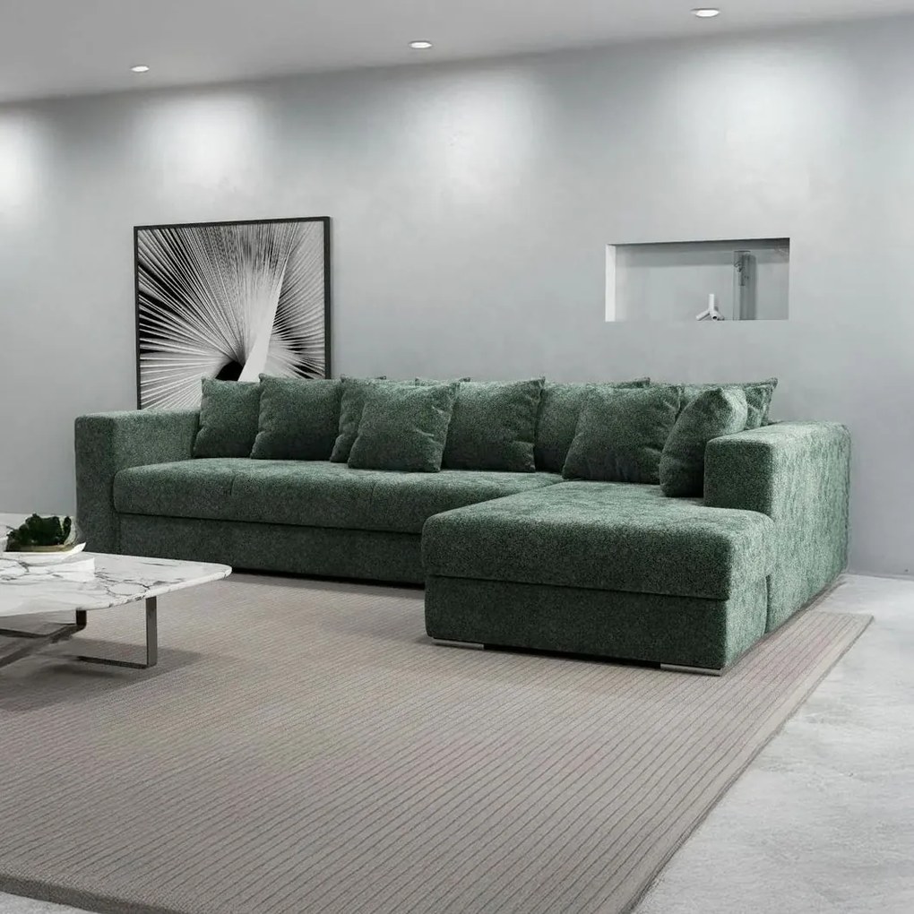 Colțar extensibil dumonde cu ladă de depozitare si sezut confortabil din spuma high-density, Gloria Euphoria Green II 320x183 cm