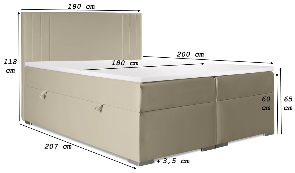 Pat matrimonial Boxspring 160 cm Morcano (bej) (cu sp. depozitare). 1044275
