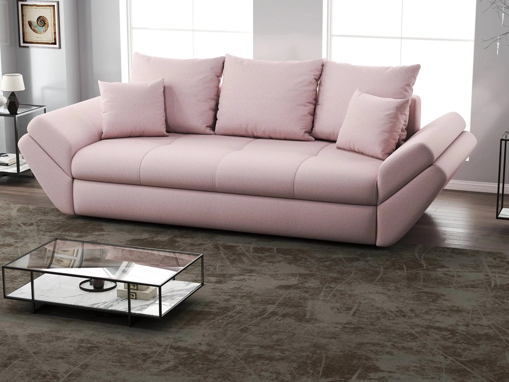 Canapea extensibilă dumonde cu ladă de depozitare si sezut confortabil din spuma high-density, Loana Enjoy Flamingo 250x100 cm