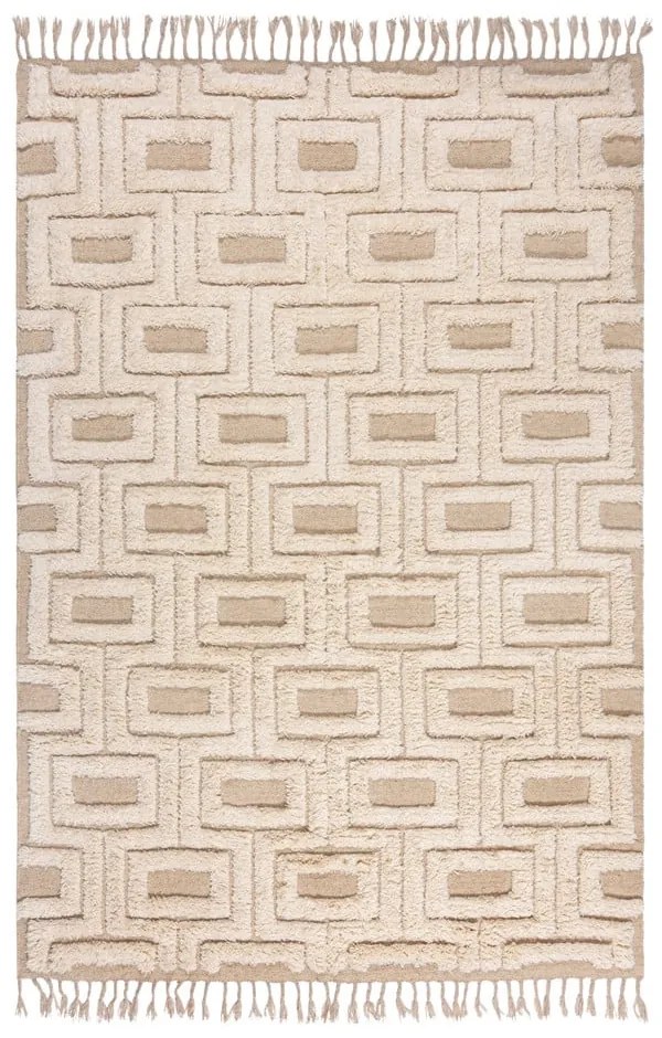 Covor bej-crem țesut manual din lână 120x170 cm Greek Key – Flair Rugs
