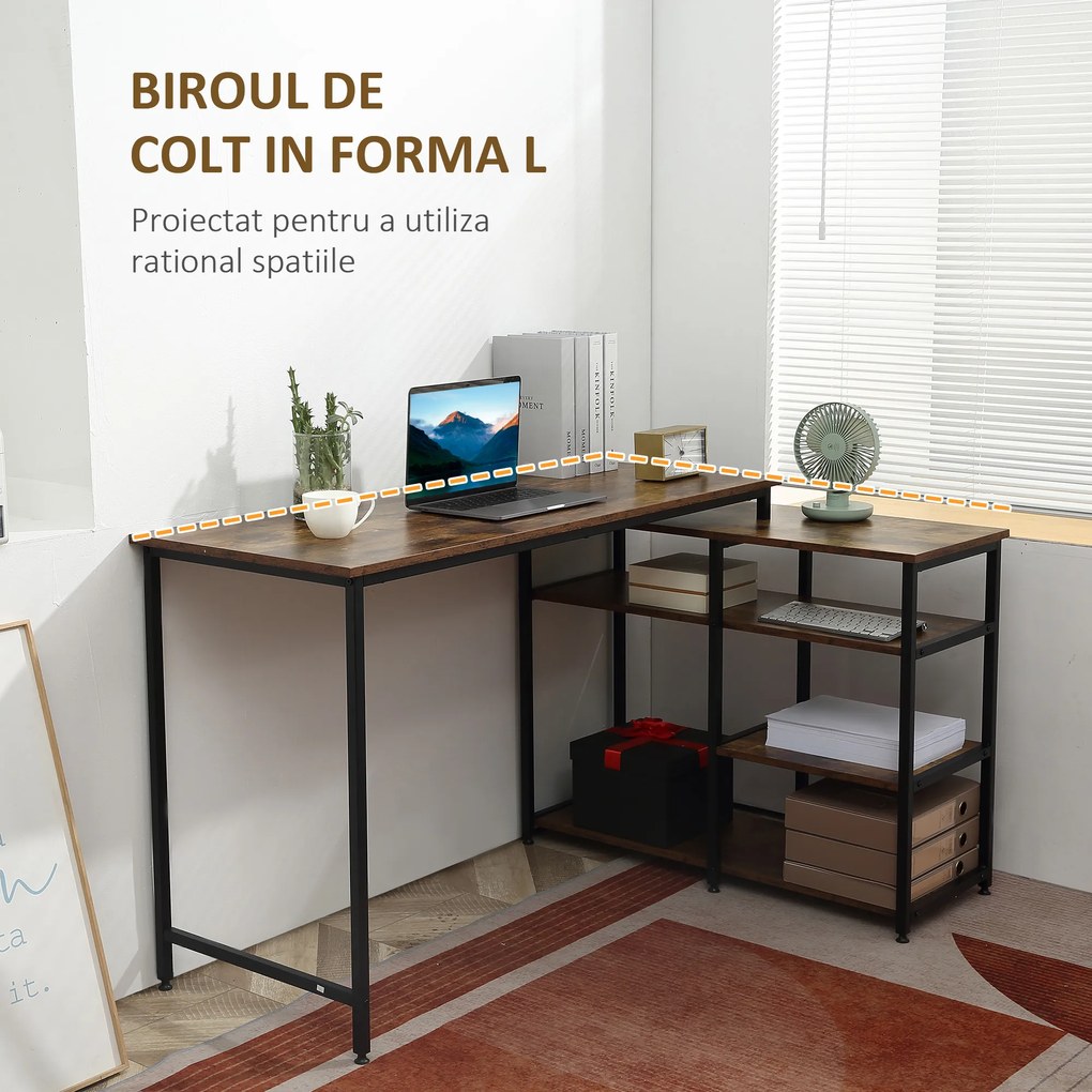 HOMCOM Birou Unghiular Industrial 3 Niveluri, Maro | Aosom Romania