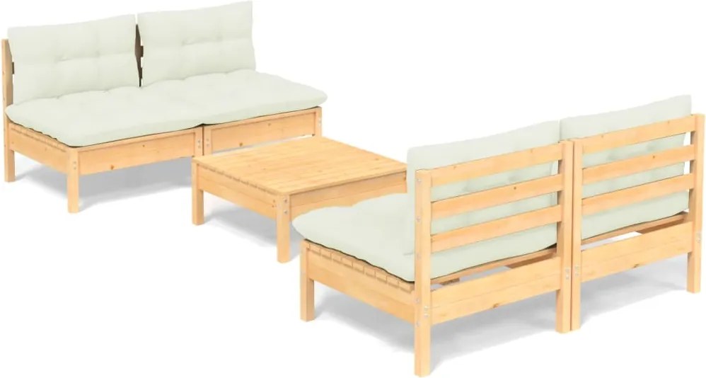 vidaXL Set mobilier grădină cu perne crem, 5 piese, lemn de pin