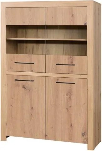 Bufet low JANEZ – 110x40x160 cm – Stejar Artisan / Negru