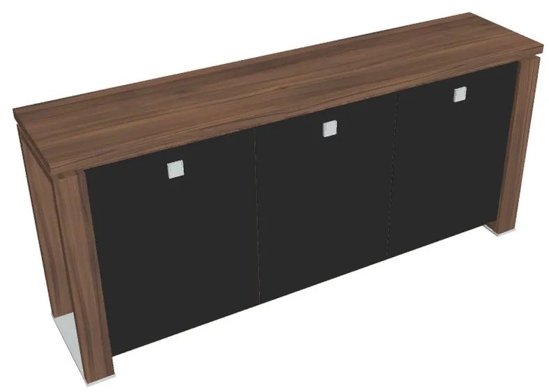Dulap mic Verno+ 200 x 46 x 90 cm, uși de sticlă, nuc / negru