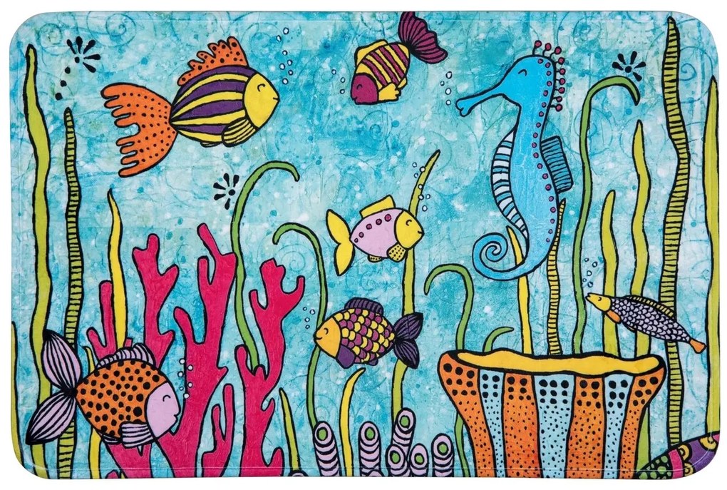 Covoras de baie, Wenko, Ocean Life, 45 x 70 cm, poliester, multicolor