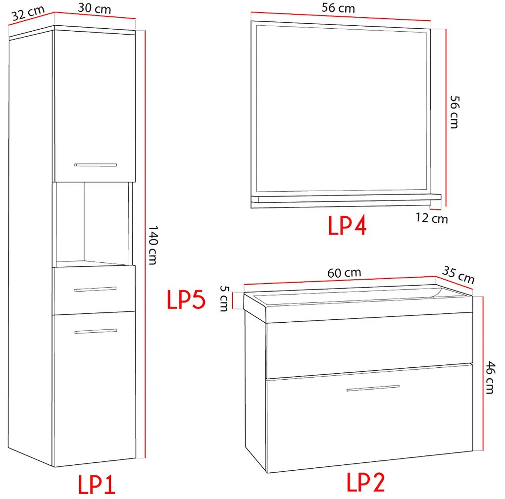 MEBLINE Set mobilier baie TIPO alb