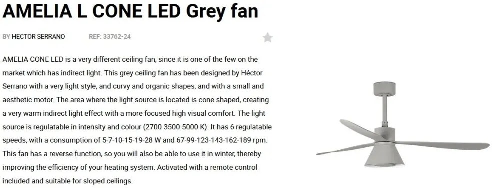 Lustra cu Ventilator si telecomanda AMELIA L CONE LED gri