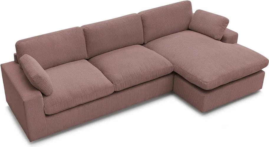 Colțar roz cu tapițerie din catifea reiată Belair – Bobochic Paris