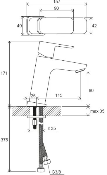Ravak X070150 - Baterie pentru lavoar FREE, 17,2 cm, neagră