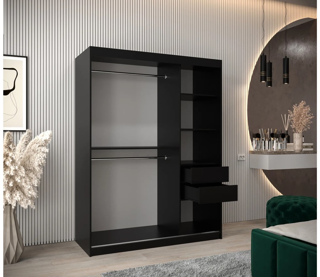 Dulap de haine 150 cm Toki 2 (negru mat + stejar sonoma). 1064992