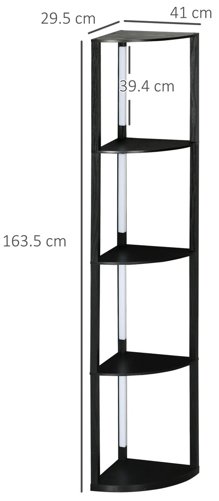 Lampa de Podea LED cu Rafturi, Lampa Moderna Independenta de Colt pentru Camera de Zi cu Lumina Alba Calda Reglabila, Negru HOMCOM | Aosom Romania