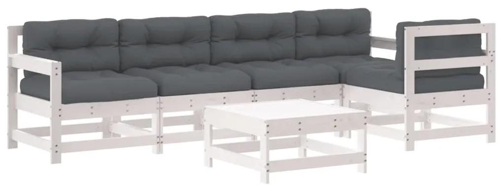 3185998 vidaXL Set mobilier relaxare grădină&perne 6 piese alb lemn masiv pin