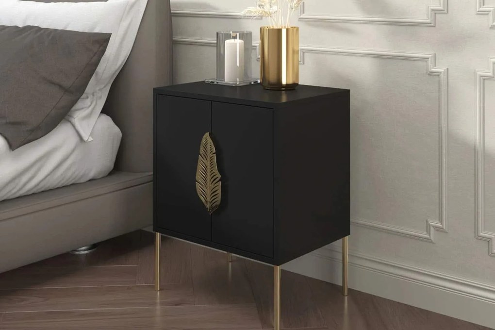 Noptieră lemn masiv Merlin Personalizabilă Accesorii placate cu Aur, 54 × 40 × 69 cm - Alb