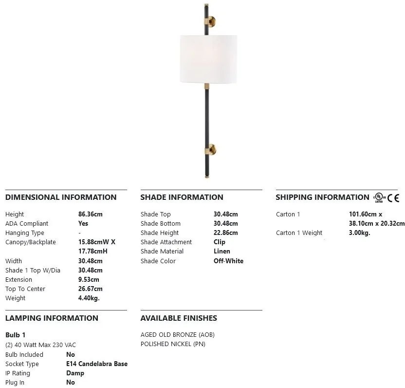Aplica de perete design clasic BOWERY bronz antichizat, cu 2 surse de lumina
