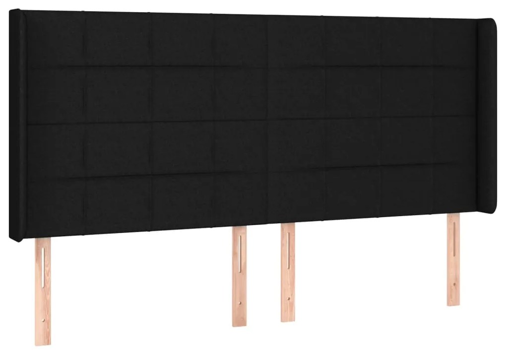 Pat cu arcuri, saltea si LED, negru, 180x200 cm, textil Negru, 180 x 200 cm, Cu blocuri patrate