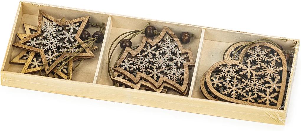 Set decorațiuni de Crăciun, din lemn, 9 buc.
