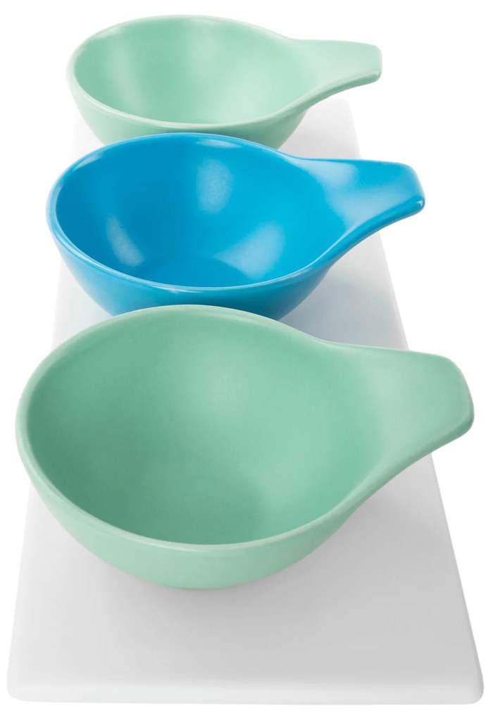 Set de 3 boluri pe tavă, alb / albastru / turcoaz / cyan, KESPER