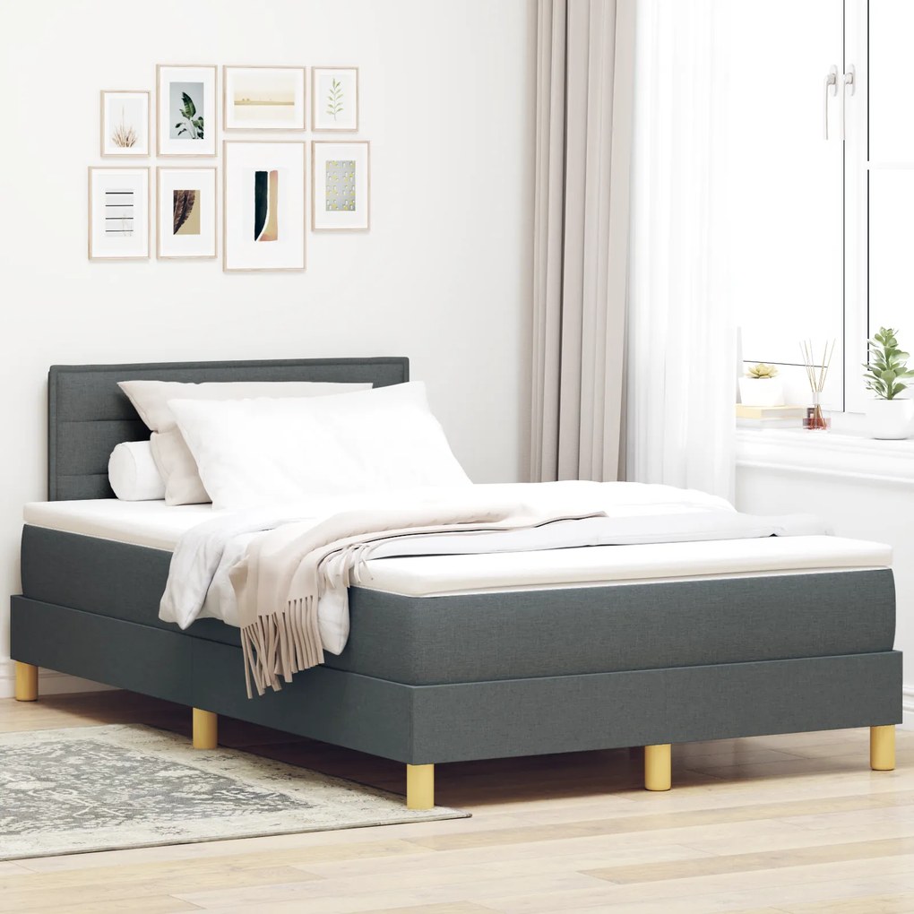 vidaXL Pat cu saltea cu saltea și LED Gri Închis 120x200 cm Țesătură
