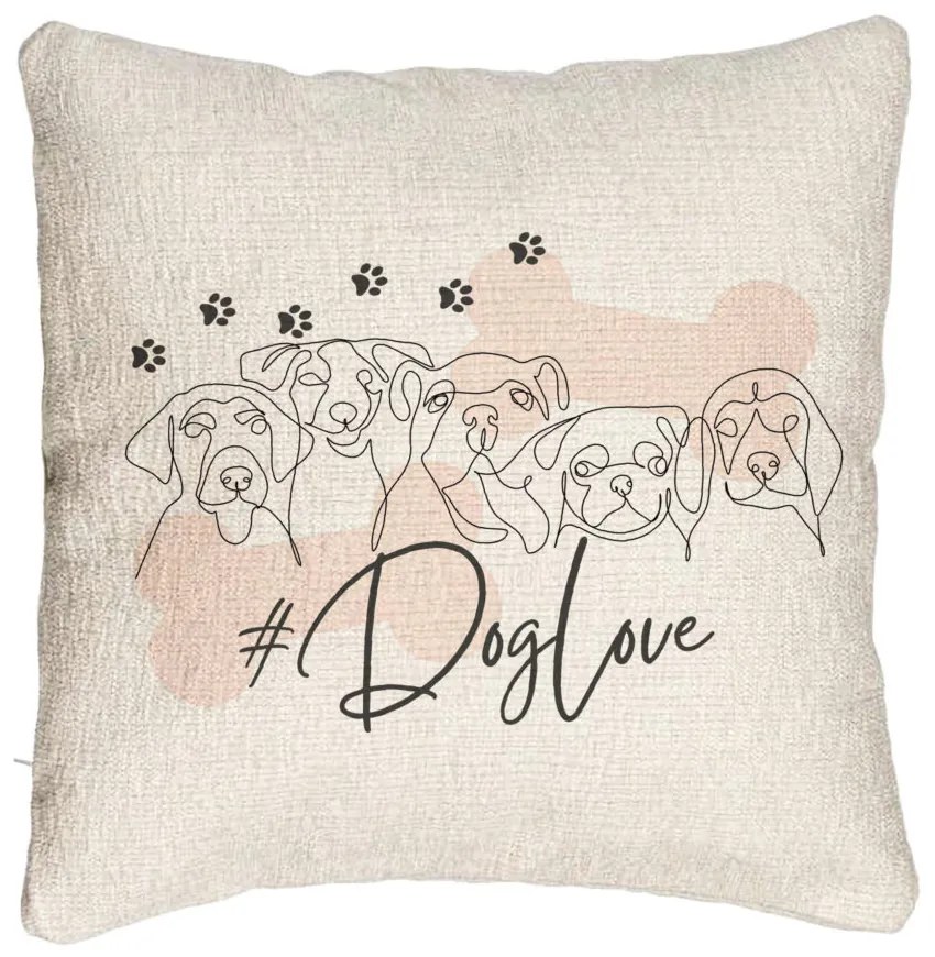 Perna Decorativa Canapea, Model Dog Love, 40x40 cm, Cu fermoar