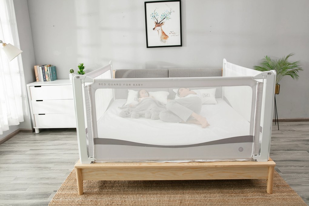 Protecție laterală pat Monkey Mum® Premium - 150 cm - gri deschis