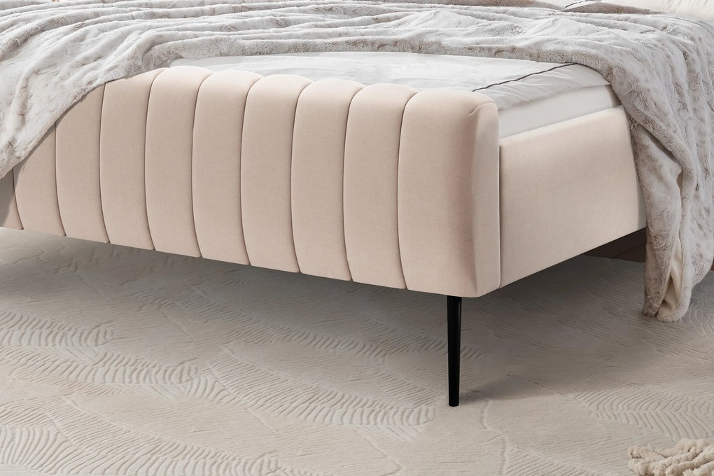 Pat tapițat Nicole 160x200 - velur bej Velluto 2 / picioare negre