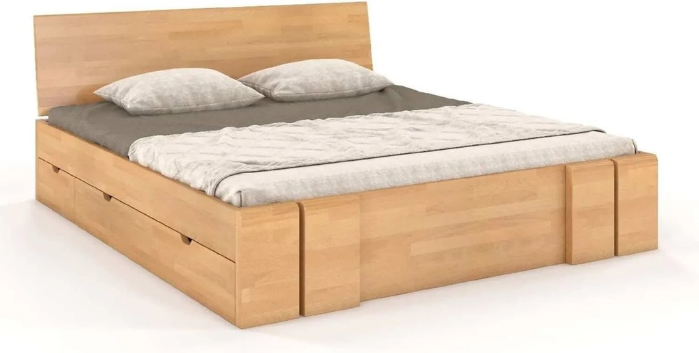 Pat lemn masiv TerraCraft Model 4 cu Sertar Fag Personalizabil - 200x200, Alb Pur