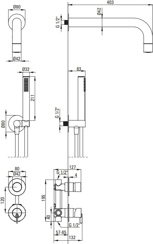 SILIA Set de duș incastrat NQS_N9XK Finisaj: negru