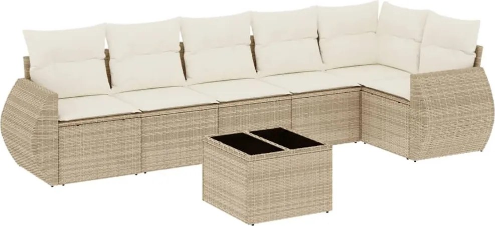 vidaXL Set canapele de grădină, 7 piese, cu perne, bej, poliratan