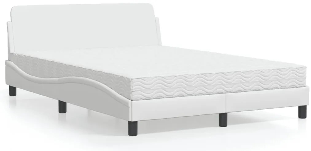 vidaXL Pat cu saltea, alb, 120x200 cm, piele ecologică