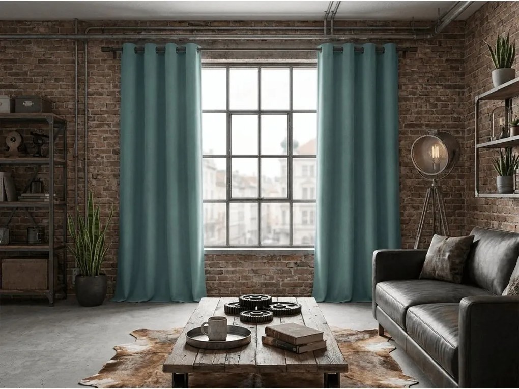 Draperie opaca DREAM VELVET 140x250 cm, verde-albastru Agatat: Inele metalice