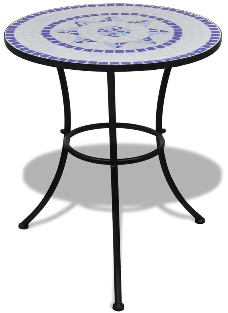Set mobilier bistro, 3 piese, albastru alb, placi ceramice