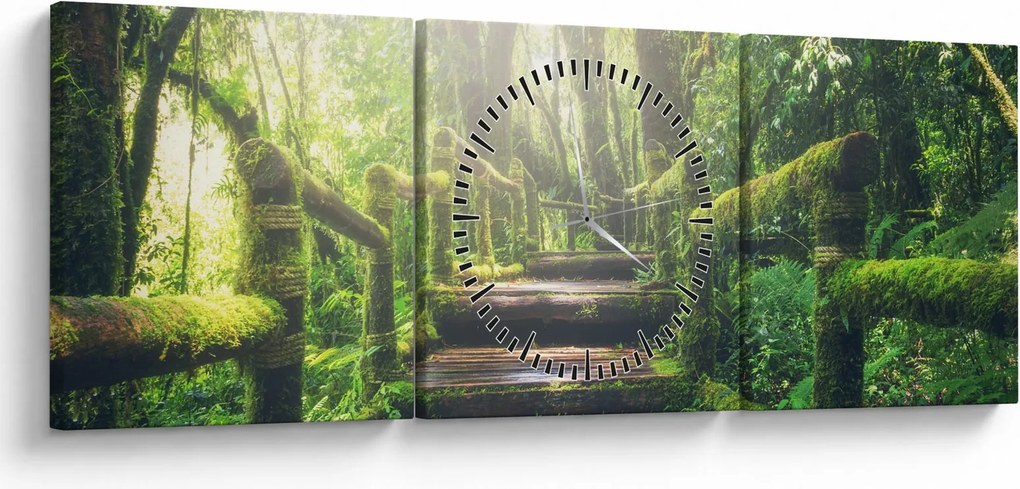 Tablou - trepte din lemn în pădure (cu ceas) (90x30 cm)