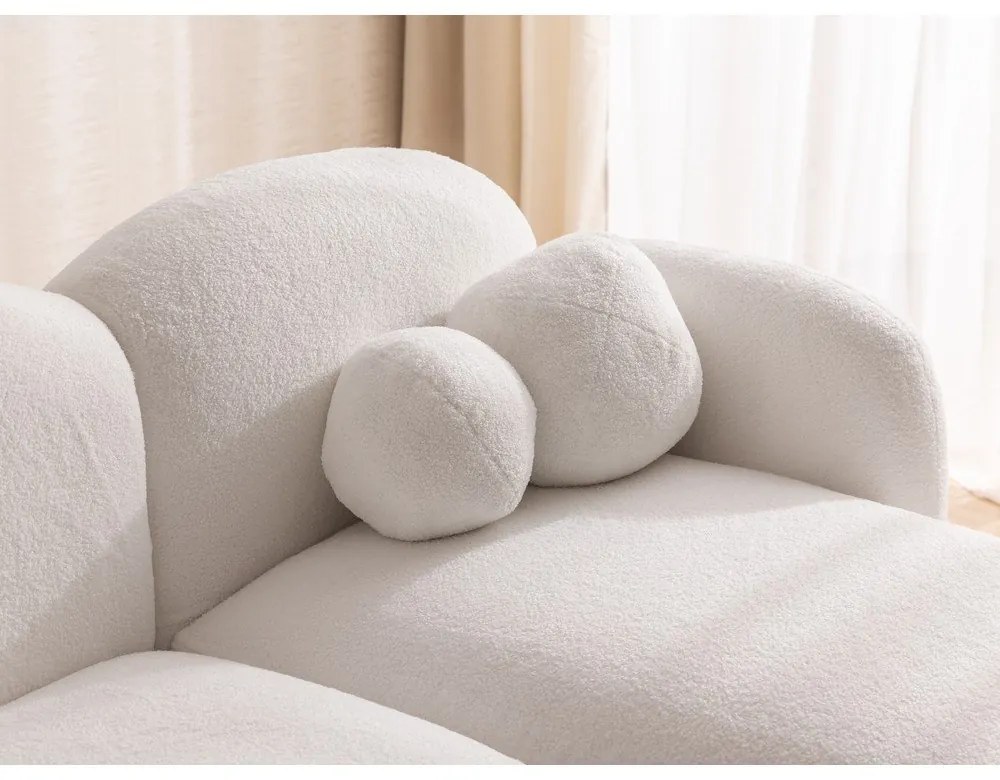 Colțar crem cu tapițerie din țesătură bouclé (cu colț pe partea dreaptă/cu șezlong) Orbit – Ropez