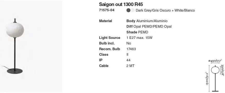 Lampa de podea iluminat exterior decorativ SAIGON 130/R45 gri/alb