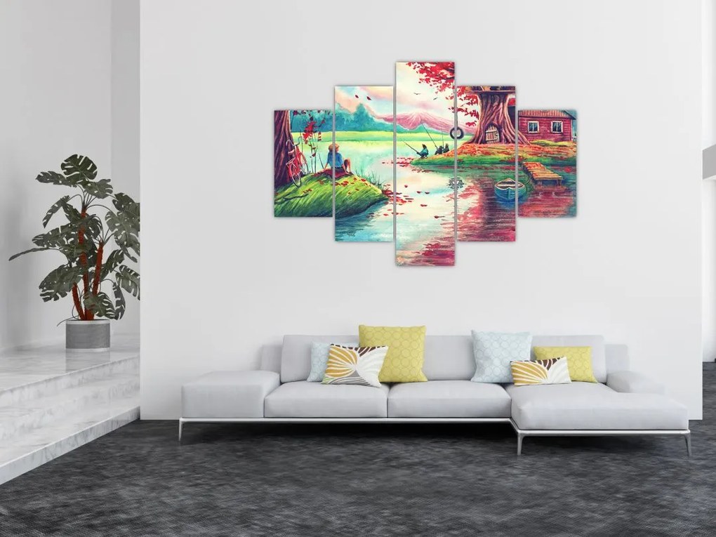 Tablou - Acuarelă, Golf într-un sat de munte (150x105 cm)