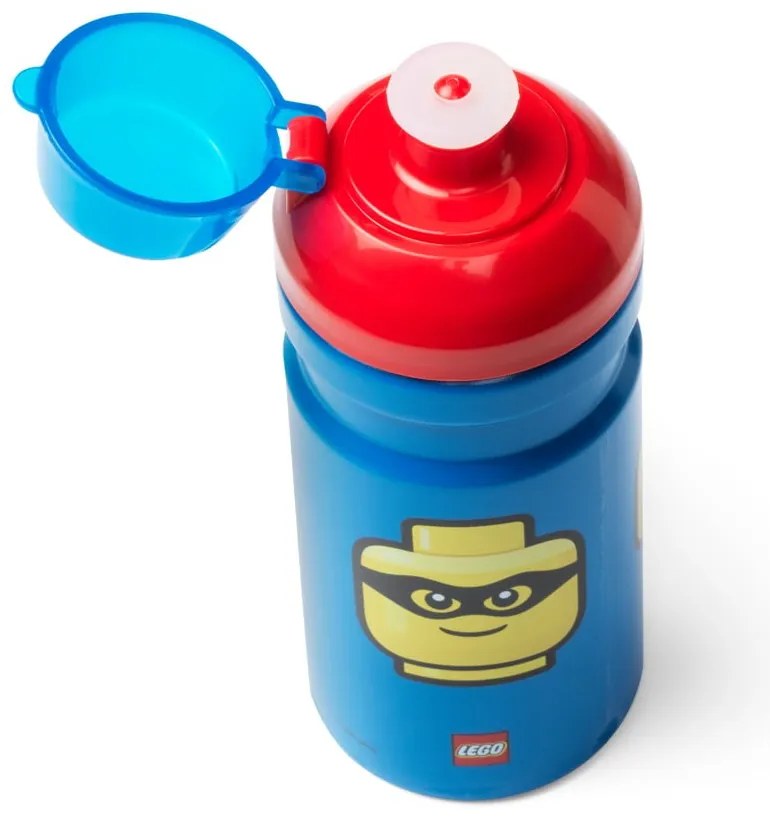 Sticlă pentru apă cu capac roşu LEGO® Iconic, 390 ml, albastru