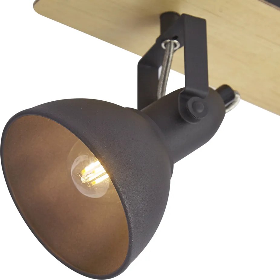 Spot de tavan negru cu lemn cu 2 lumini rotativ și înclinabil - Jakub