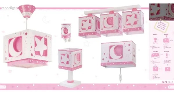 Dalber 63233NS - Plafonieră copii MOON LIGHT 3xE27/60W/230V roz